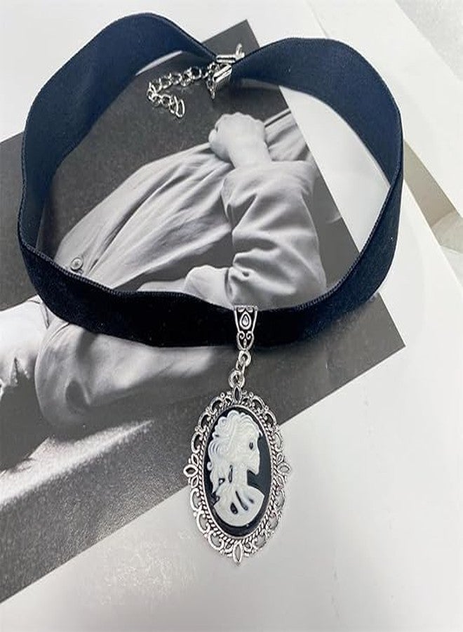 Cykdohy Skull Skeleton Black Velvet Choker Necklace for Women Fashion Retro Vintage Gothic Victorian Cameo Pendant Thick Short Necklaces Elegant Goth Steampunk Collar Cosplay Costume Jewelry for Her - Image 3